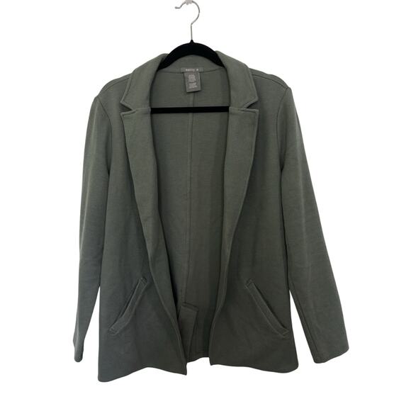 Matty M Green Cotton Open Front Blazer Jacket Size Medium Classic Neutral Fall - Picture 1 of 5